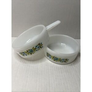 Ovenware Milk Glass Soup Bowl Set of 2 Blueberries Vintage 14oz J-2639 USA Made